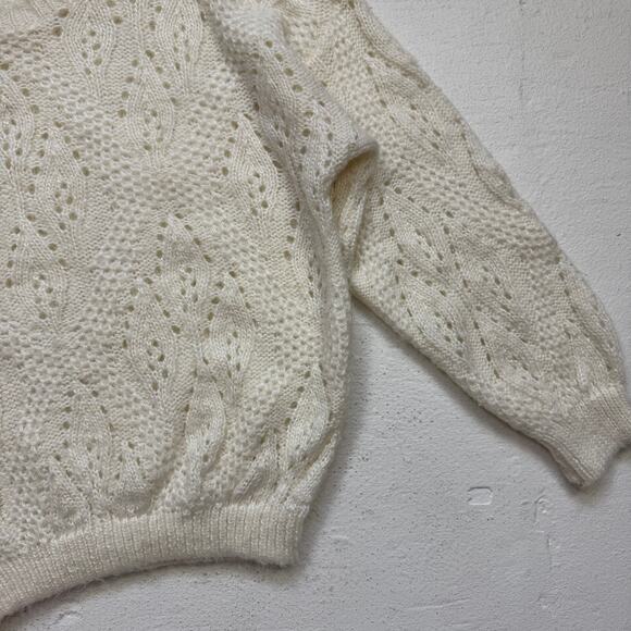Vintage 80s/90s Garland Cream Fuzzy Open Knit Sweater Women’s M/L - Picture 3 of 5